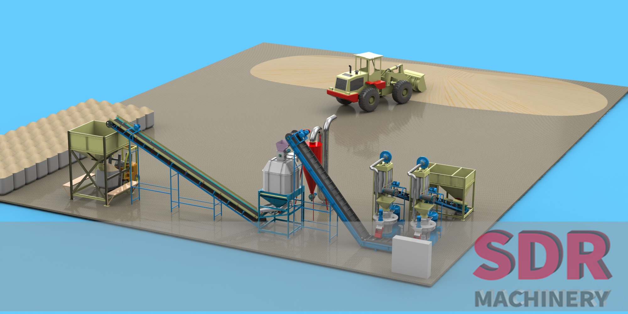 What machines are needed to produce biomass pellet fuel?